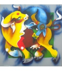 BLUE BULL Abstract Acrylic on Canvas Painting